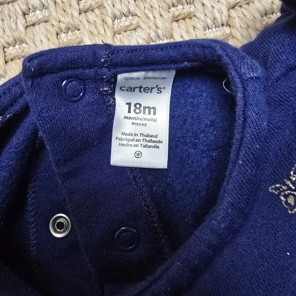 Carters 18M Baby Girl One-piece Winter Bodysuit Outfit Navy Gold Butterflies